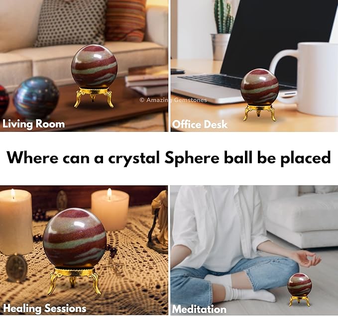 Amazing Gemstone Narmada Shiva Lingam Crystal Ball with Stand - 2" Inches Crystal Sphere Meditation Balls for Witchcraft and Decorative Balls