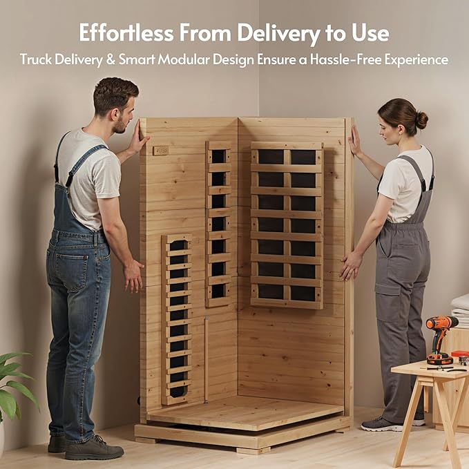 Infrared Sauna at Home 1 Person Mini with 7 Color Therapy, Low EMF 1240W Fast Heating Canadian Hemlock Wood Sauna, Indoor Dry Sauna with Bluetooth Speakers for Home, Gym (2.3Lx2.9Wx5.2H Ft)