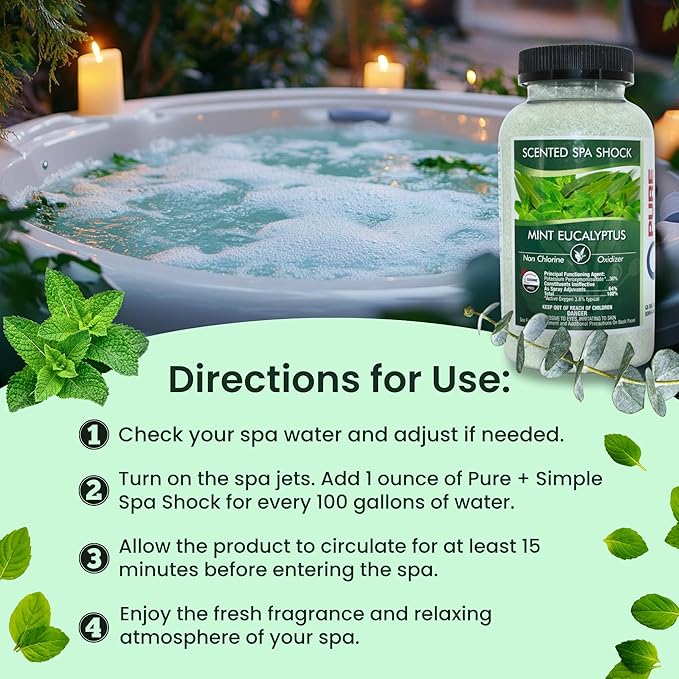 Eucalyptus Scented Spa Shock- Non-Chlorine Shock for Any Spa or Hot Tub-Use with Bromine Tablets or Spa Chlorine. Fragrance Infused Oxygen Crystals Treat Water and Oxidize Chemical Odors