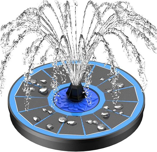 SZMP Solar Fountain Upgrade, 3.5W Solar Powered Bird Bath Fountains with Flower, Outdoor Water Feature Solar Pump with 7-in-1 Nozzles, 4 Fixed Pipes for Humingbirds, Garden, Pool, Pond, and Fish Tank