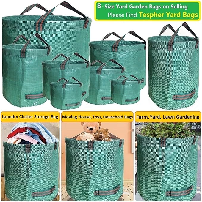 Professional 2-Pack 63 Gallons Lawn Garden Bags Yard Waste Bag (D31, H19 inches) with Gardening Gloves,Standable,Reusable Leaf Grass Bag,Garden Trash Containers,Lawn Yard Waste Bags with 4 Handles