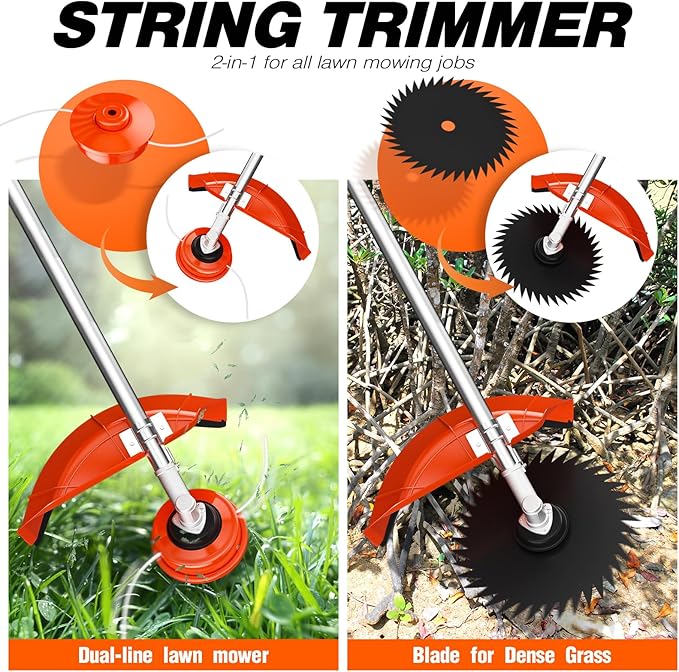 52cc 3 in 1 Gas String Trimmer with Gas Hedge Trimmer,2-Stroke Brush Cutter Gas Powered,Gas Weed Eater Trimmer for Weeds and Grass