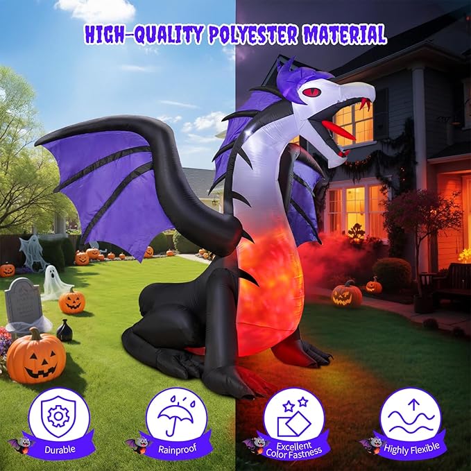 8FT Inflatable Pteranodon Dragon Decoration with LED Lights, Open Mouth & Sharp Teeth – Giant Blow Up Halloween Inflatables for Yard, Lawn, Garden, Holiday Fun Decor, Gifts for Kids & Adults