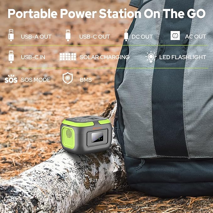 Portable Power Station with Foldable Solar Panel, 120W 110V USB-C Solar Power Bank Battery Generator with Panel, Portable Power Bank with AC Outlet for Laptop Smart Device Home RV Outdoor Camping