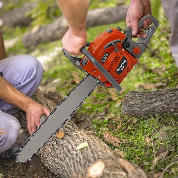 22 Inch Gas Chainsaw 60CC 2.8KW Petrol Chainsaws 2-Stroke Engine Chainsaw Chain Saw Set for Cutting Wood Outdoor Home Farm Us (Orange)