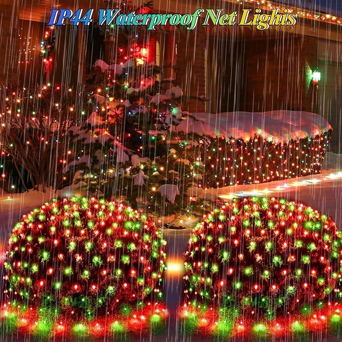 360LED Christmas Net Lights, 21ft x 5ft Mesh Lights Outdoor Green Wire 8 Modes Timer, Waterproof Connectable String Lights for Bushes Xmas Tree Garden Holiday Party Decor - Red Green