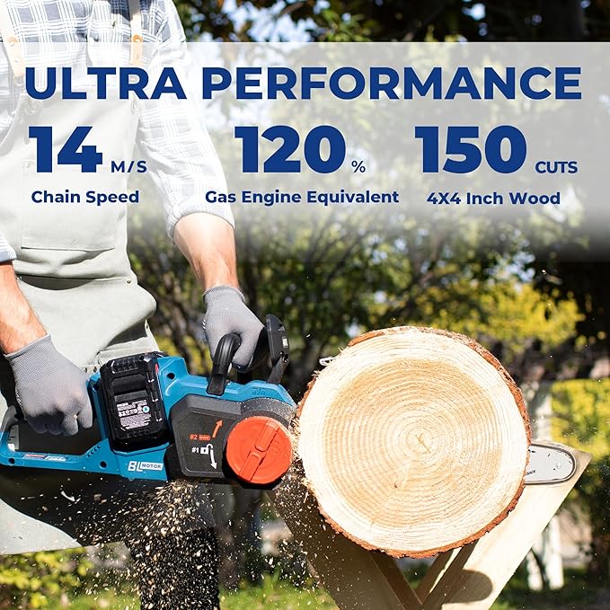 Dong Cheng Brushless Cordless Chainsaw 16 Inch, 40V Battery Chainsaw with Tool-Free Chain Tensioning, Instant-Stop Chain Brake, Includes 2 × 4.0Ah Batteries & Charger, Ideal for Tree & Wood Cutting