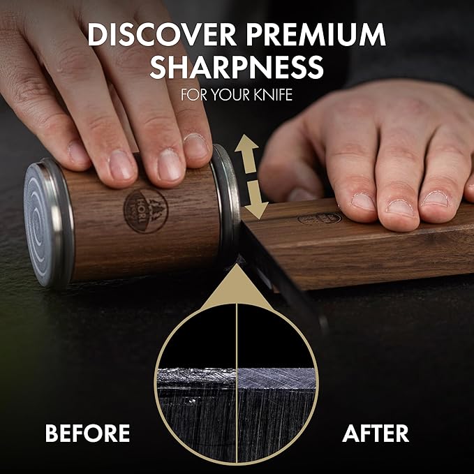 HORL 2 Walnut Rolling Knife Sharpener Engineered in Germany for Straight Edge and Leather strop