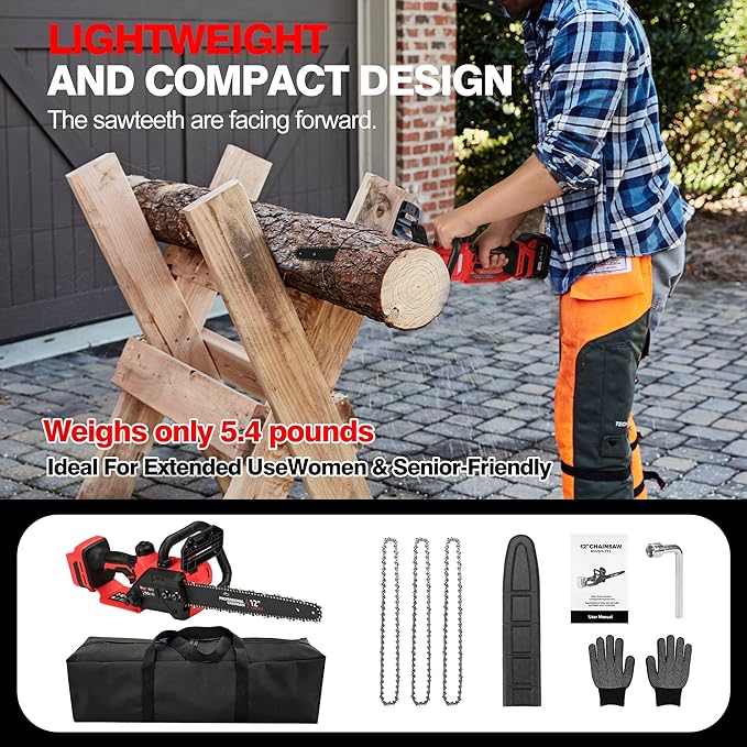 Brushless Electric Chainsaw 12" Cordless Tool Only for Milwaukee M18 18V Battery with Auto Oiler & Security Lock, for Tree Trimming and Branch Wood Cutting (Tool Only) (for Milwaukee 18v Battery)