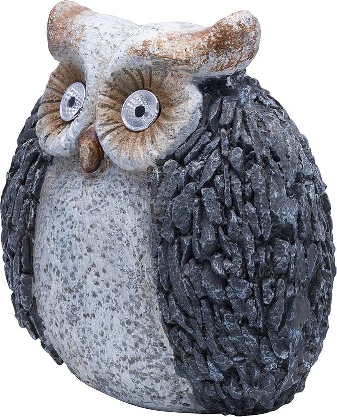 Alpine Corporation 13" Tall Outdoor Solar Powered Owl Yard Statue with LED Lights