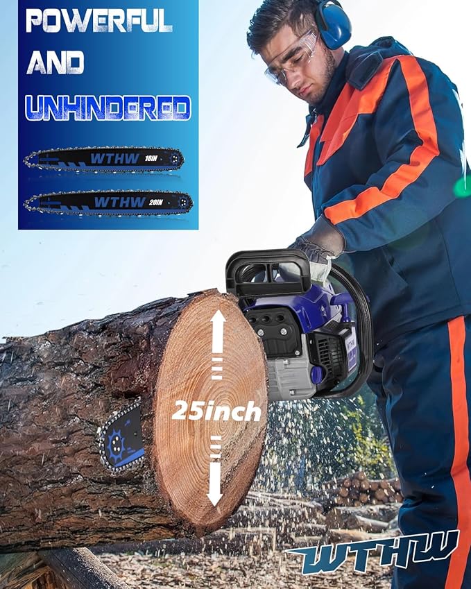 58 cc Gas Powered Chainsaw, 20 in & 18 in Quick-Switch Bars – 550 ml Fuel 260 ml Oil Tanks, Automatic Chain Oiler, Centrifugal Air Filter, Quick Start, Inertial Chain Brake (WH5808)