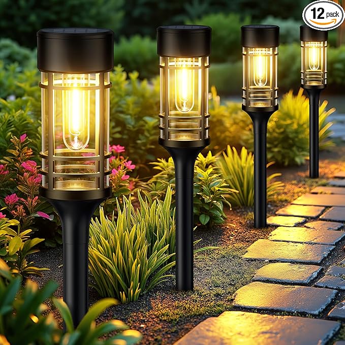 LETMY 12 Pack Solar Pathway Lights Outdoor, Solar Lights Outdoor Waterproof IP65, Bright Solar Garden Lights Outdoor, Auto On/Off Outdoor Solar Lights for Yard Walkway Driveway Landscape Garden Decor