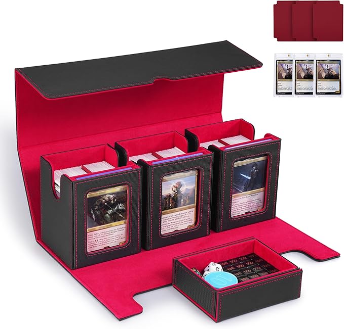Marsguard Trading Card Deck Box with Commander Display，4 in 1 MTG Storage Holds 300+ Double-Sleeved Cards，3 Deck Boxes & Dice Tray Included，Fits MTG, TCG, PTCG & Sports Cards