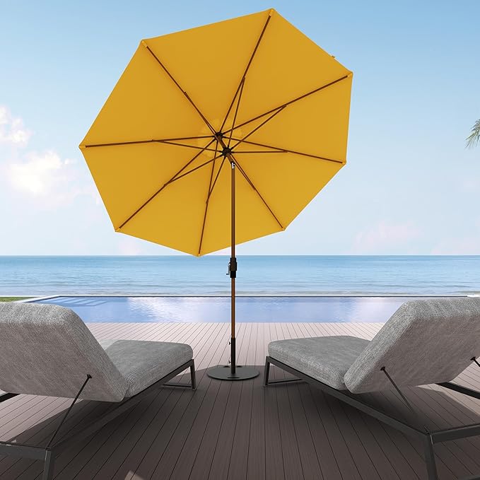 Midtown Umbrellas Sunbrella Umbrella Outdoor Patio Umbrella 2-9 Feet in Sunbrella Yellow Acrylic Fabric, Auto-Tilt Aluminum Frame For Backyard Umbrella, Deck Umbrella & Porch Umbrella - Wooden Pole