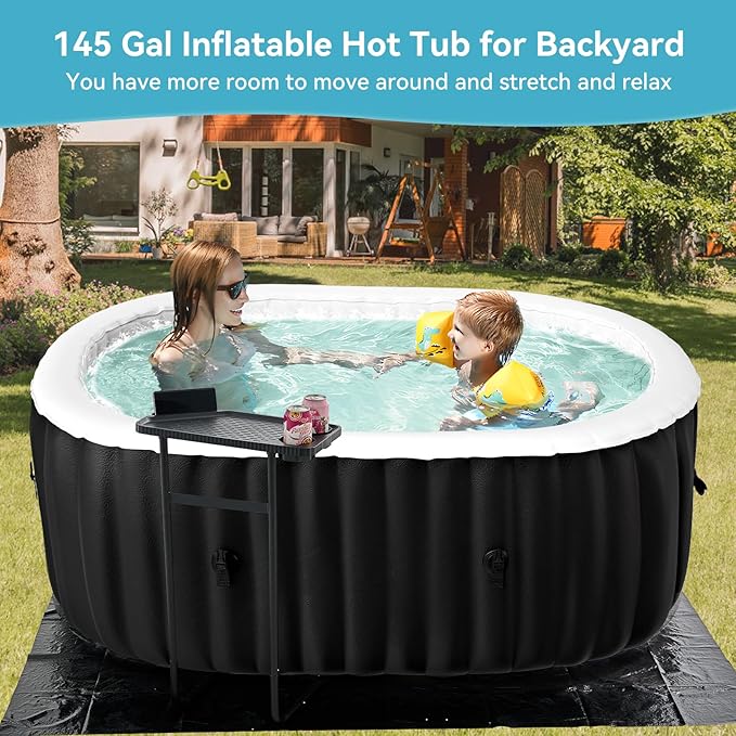 Inflatable Hot Tub with LED Lights, 2 Person Oval Portable Blow up Hot Tub Spa with Side Table, Leak-Proof PVC Outdoor Spa with 100 Air Jets, Heater Pump and Insulated Cover, 75” L X 47”W X 25”H