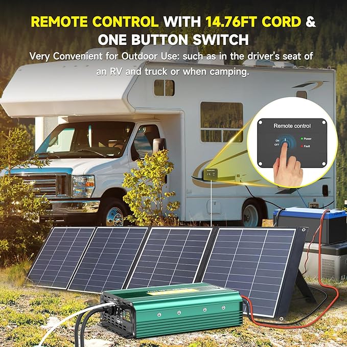 2500 Watt Inverter 12V to 110V/120V, 5000W Peak Truck Power Inverter Modified Sine Wave AC to DC Converter with Remote LED Didplay 5V 3.4A USB Port 2 AC Outlets for Vehicles Car RV