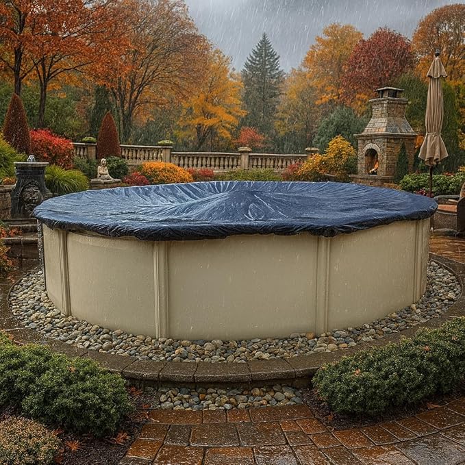 Heavy-Duty Winter Pool Cover | 24 ft Round, 12x12 Scrim Strength, 12-Year Warranty | UV and Cold Resistant, Weatherproof Durable Protection for Above-Ground Pools | Winch & Cable Included