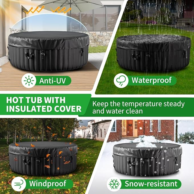 2-4 Person Inflatable Hot Tub, Round Blow Up Portable Hot Tub, Leak-Proof PVC Outdoor Spa with 120 Strong Air Jets, Heater Pump and Insulated Cover, 71” X 71”X 25”