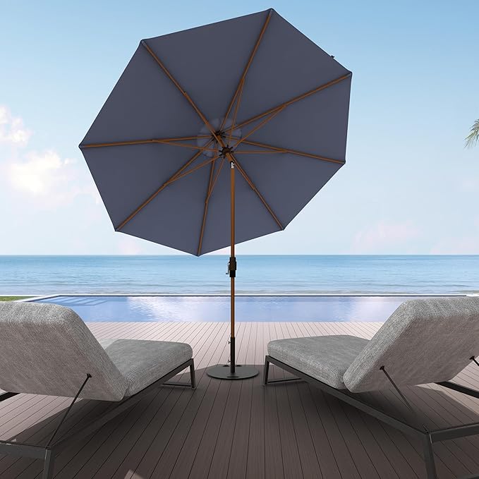 Midtown Umbrellas The Wooden 2-10 Feet Large Patio Umbrella, Terylast Light Navy Fabric - Auto-Tilt Aluminum Frame For Backyard Umbrella, Deck Umbrella, Garden Umbrella & Pool - Wooden Pole