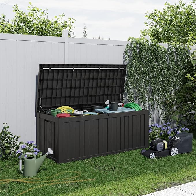 Vixzen 180 Gallon Resin Deck Box, Lockable Outdoor Storage Box for Patio Cushions Storage Furniture,Garden Tools, Pool Supplies, Weatherproof and UV Resistant- Black