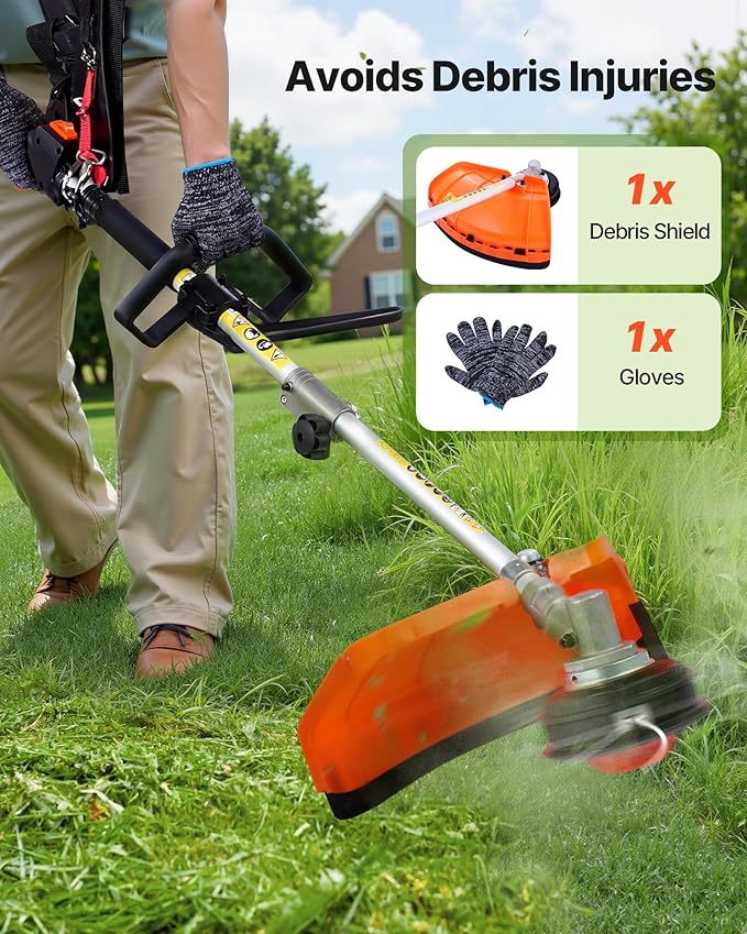 Gas Hedge Trimmer VEVOR, 26cc 2-Cycle Handheld 4-in-1 Trimmer Kit with Hedge Trimmer, Weed Eater/String Trimmer, Edger & Brush Cutter, Includes Protective Gear for Shrubs & Bushes