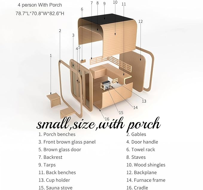 Customize Outdoor Traditional Steam Sauna 4-10 Person, Canadian Hemlock, Red Cedar Sauna, Porch Option, Glass Window Option, Wood Burning Stove or Harvia Heater, ETL Certificate(0-195 °F)