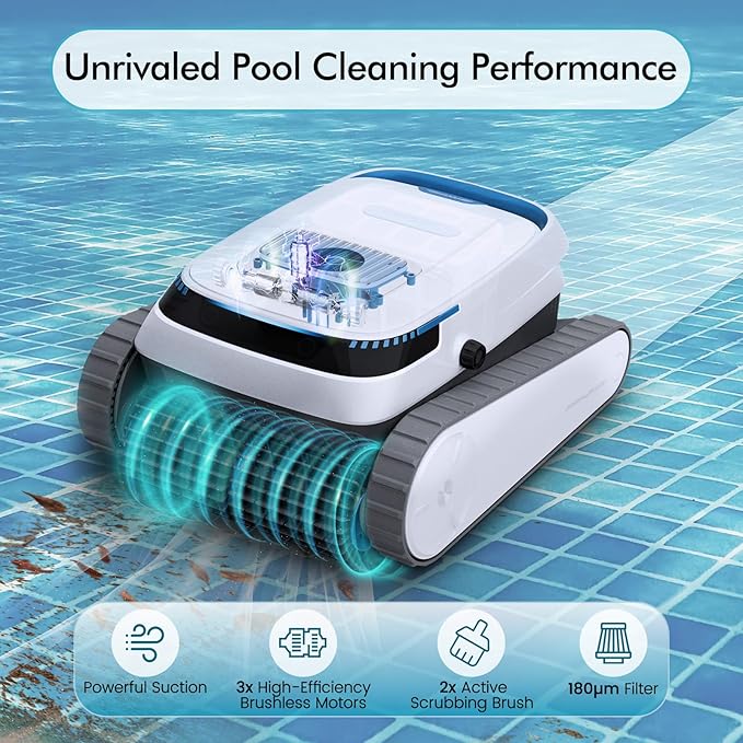 Pool Vacuum Robot for Inground Pools, 45,000Pa Suction Power, Smart Navigation, 4L Filter Basket