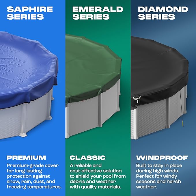 Yankee Diamond Series Pool Covers for Above Ground Pools | All-Weather, Windproof, Light 10ft Round Pool Cover w/ 4 Screw-In Pegs, 4 Ropes | 3 Mounting Methods, Strong Fastenings for Triple Protection