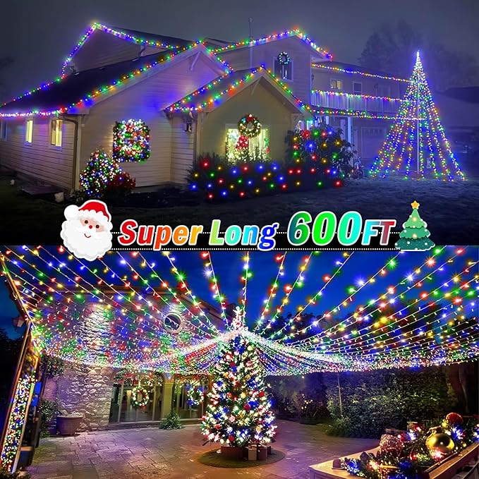 KNONEW 600ft 1500 LED Outdoor Christmas String Lights 8 Modes & Timer Fairy Light Plug in Waterproof Hanging Lighting for Xmas Yard Tree Wedding Party Holiday Decorations(Multicolor)