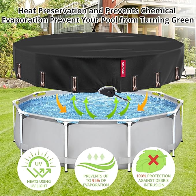 QH.HOME 21 Ft Round Winter Pool Cover with Fast Tightening Patented Ratchet,Pool Covers for Above Ground Pools, One-Piece Tear Resistant Swimming Pool Cover Protector with Upgraded Ultimate Windproof