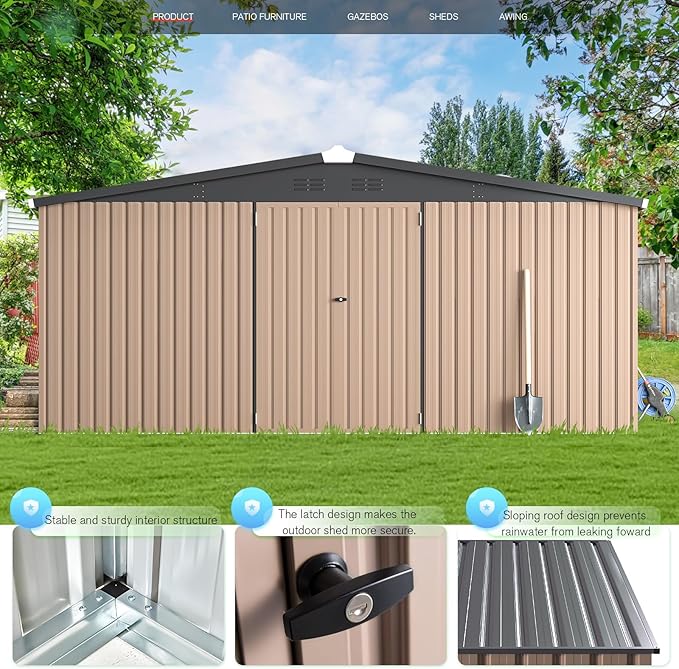 U-MAX Storage Shed 14x12 Outdoor Shed, Large Metal Outside Storage Garden Sheds & Outdoor Storage Shed Clearance, 12x14 Tool Shed Outdoor Storage Lockable for Backyard, Patio and Outside Use in Gray