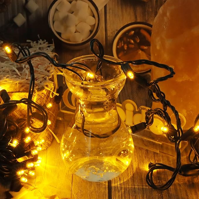 100 LED 5MM Yellow Christmas Lights, 33FT Indoor/Outdoor String Light, Mini Lights for Garden, Patio, Christmas Trees - Green Wire, Commercial Grade, UL Listed