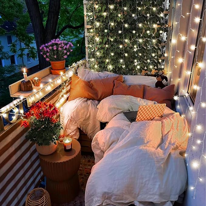 KNONEW Christmas String Lights Indoor Plug in,50FT 150LED Outdoor Waterproof Fairy Lights,8 Lighting Modes,Timer Memory Function for Bedroom Patio Balcony Party (Cool White)