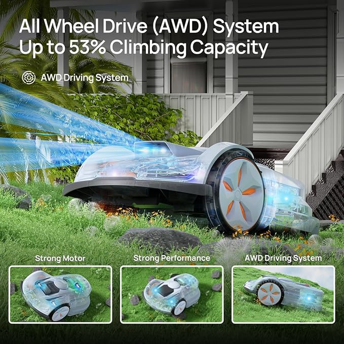 Sunseeker X7 Wireless Robot Lawn Mower 0.75 Acre/ 32,000Sq. Ft, with Smart APP Control, Vision AI System & RTK, Path Planning, Adaptive Floating Cut Height up to 4", for Medium to Large Yards