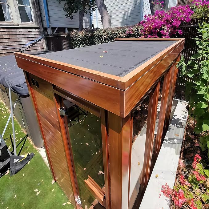 Outdoor Steam Sauna, Canadian Red Cedar Saunas 3 Person, 6KW ETL Toule Heater, Waterproof System, 220V,Broad Benche, Modern Sauna Box, Left Door (0-195℉)