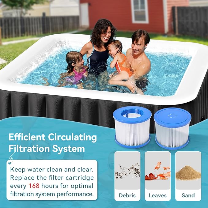 2-4 Person Inflatable Hot Tub, Large Square Portable Blow up Hot Tub, Leak-Proof PVC Outdoor Spa with 120 Air Jets, Insulated Cover and Heater Pump, 60” X 60” X 25”