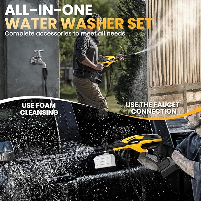 Cordless Pressure Washer for Dewalt 20V Battery, 800 PSI Portable Handheld Power Washer with Brushless Motor, 6-in-1 Nozzle, 3 Level Adjustable for Car Yard Fence Wall Cleaning (Battery Not Included)