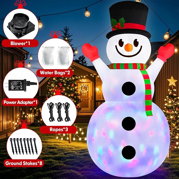 Danxilu 10 FT Christmas Inflatable Snowman Outdoor Decorations Built in Rotating Colorful Light Giant Inflatable Snow Man Yard Decoration Xmas Blow Ups for Outside Indoor Garden Holiday Party Decor
