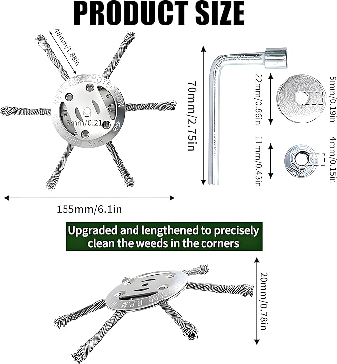 New Upgrade Steel Wire Grass Trimmer Head, 6 Inch, 6 Blades Design, Rotary Brush Weed Cutter, Weed Eater Replacement Part with Installation Tools and Accessories(3 Pack)