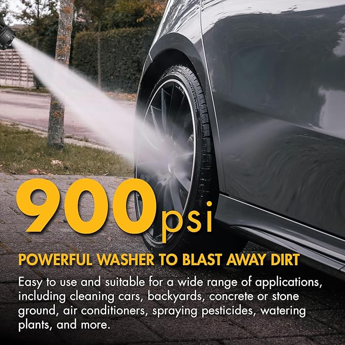 Wagan EL6312 Cordless Power Pressure Washer with 6-in-1 Long Nozzle 970PSI Portable Power Washer with 2 Rechargeable 3.0Ah Batteries Using for Car, Garden, Floor Cleaning