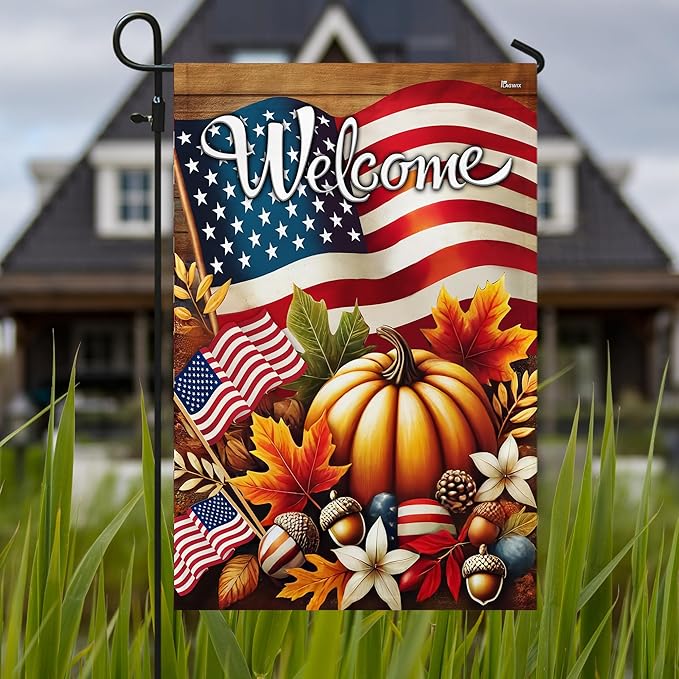 FLAGWIX American Pumpkin Garden Flag - Garden American Flags for Outside 11.5" x 17.5" - Fall Gifts for Women Men, Fall Decorations for Home, Thanksgiving Decorations for Home Decor