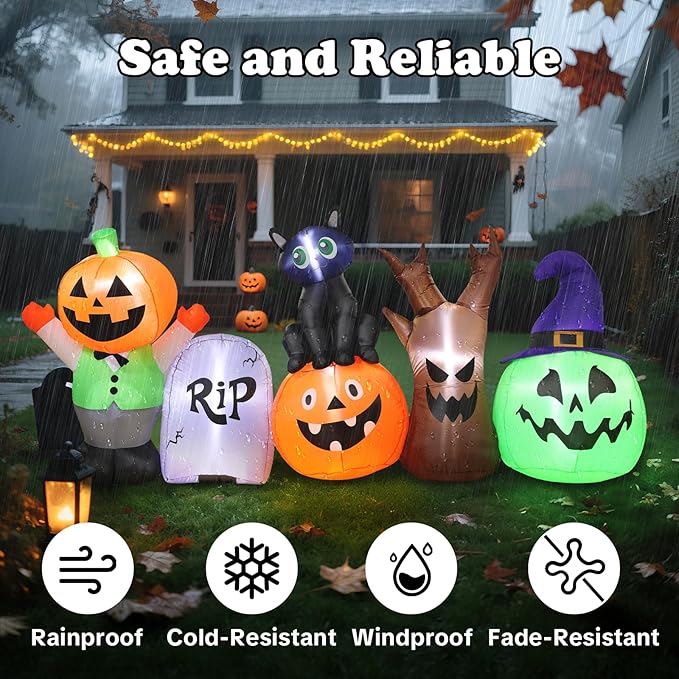 Halloween Inflatables Outdoor Decoration, 8.5ft Pumpkin/Tombstone/Black Cat/Ghost Tree, Cute Blow Up Yard Decor, for Outside Garage Door Graveyard Yard Porch Lawn (8.5ft Pumpkin+Black Cat)