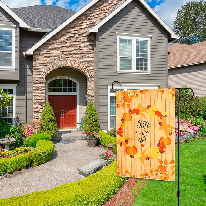 Fall Pumpkin Maple Leaves Garden Flags 12x18 Inches Double Sided Autumn Harvest Thanksgiving House Flags for Farmhouse Yard Lawn Outdoor Decorations