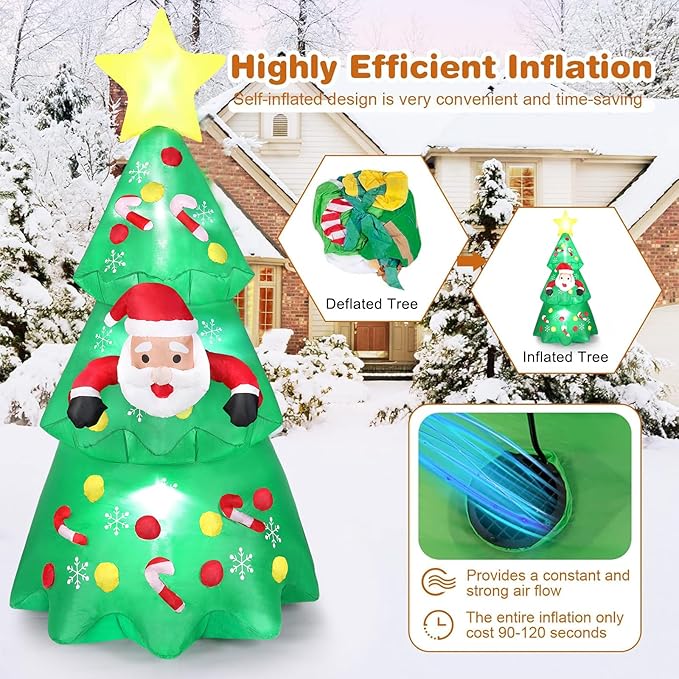 Dremisland 7FT Christmas Tree Inflatables Outdoor Decoration LED Light Up Christmas Inflatable Tree with Santa Blow Up Yard Decorations Outdoor Christmas Holiday Party Yard Garden Lawn Decoration
