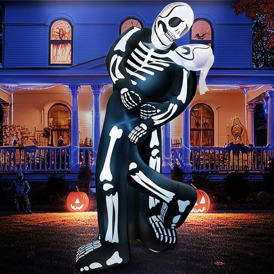 6 Ft Halloween Inflatable Outdoor Decoration, Skeleton Blow up LoveBugs Embrace Kiss Built in LED Lights, Halloween Skeleton Lover Decor for Yard Garden Lawn