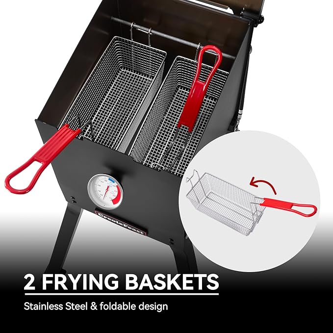 Creole Feast DF02B Outdoor Propane Deep Fryer with Baskets and Lid, 17 Qt. Oil Capacity & Real-Time Temperature Control, 54,000 BTUs Output for Frying Fish, Chicken Wings and French Fries, Black