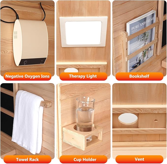 1-2 Person Infrared Sauna, Dry Heat Sauna with Red Light Therapy, Bluetooth, Radio, 7-Color Therapy Light for Home, Indoor, Gym, Wellness Center, 36″ x 36″ x 73″