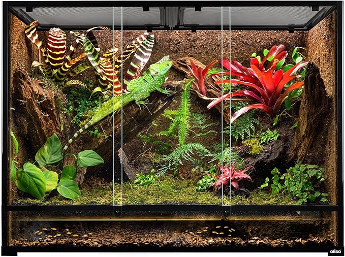 OiiBO 135 Gallon Reptile Terrarium, 48" x 18" x 36" Full Tempered Glass Vertical Reptile Tank,Front Sliding Door with Top Screen Ventilation Reptile Amphibian Tall & Extra-Long Habitat Enclosure Cage