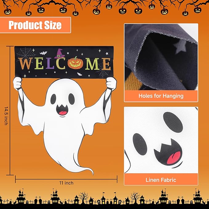 Halloween Garden Flag - Halloween Decorations Outdoor, Yard Flag for Outdoor Holiday Home Decor, Double Sided 12x18 Inch - Welcome