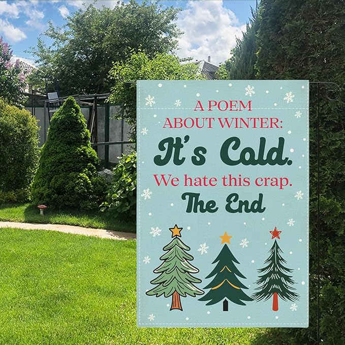 Funny Winter Garden Flag Home Farmhouse Holiday Outside Outdoor Snowflakes Christmas Trees Lawn Decorations Yard Flag Double Sided 12x18 Inch